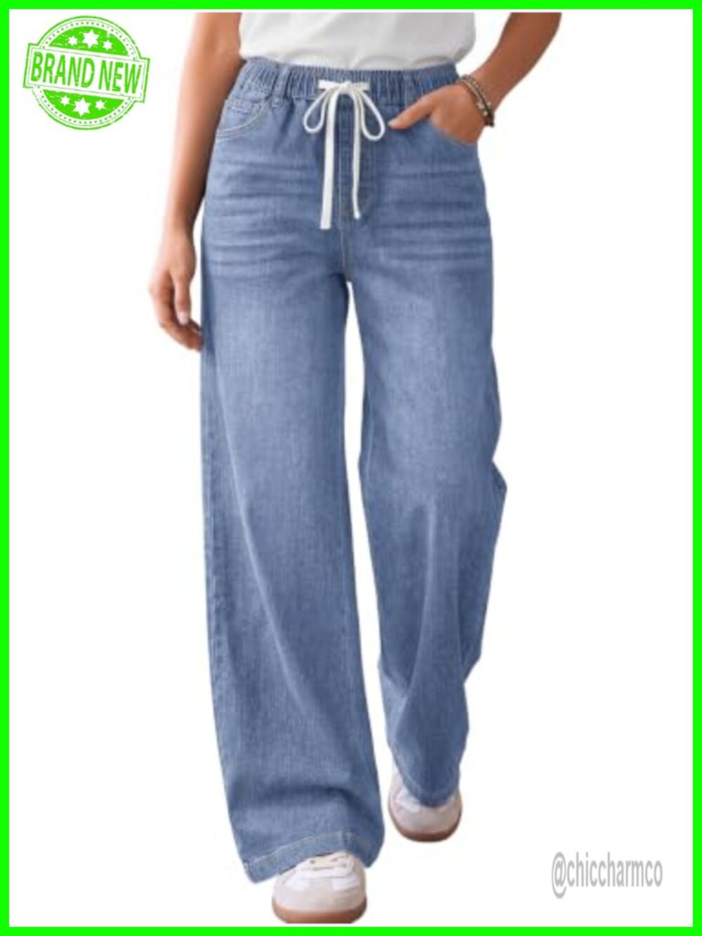 Wide Leg Jeans Mid Rise Stretchy Baggy Denim Pants Casual